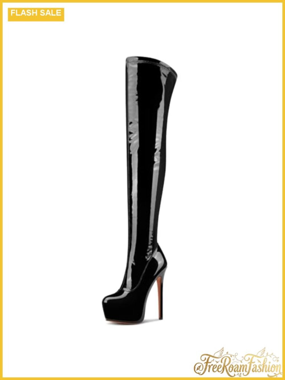 Patent Leather Over The Knee Stiletto Boots Platform Thigh High Round Toe Side